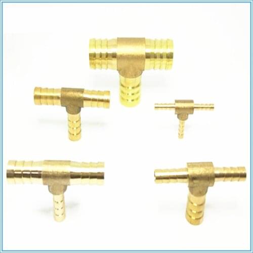 Brass Splicer Pipe Fitting T Shape 3 Way Hose Barb 4 6 8 10 12 16mm Copper Barbed Connector Joint Air Water Oil Coupler Adapter