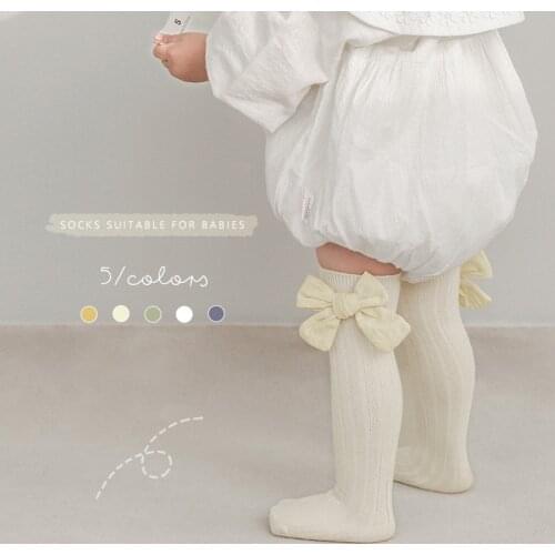 Cute Big Bow Kids Girl Knee High Socks Breathable Solid Color Soft Infant Toddler Long Socks 0-6 Years Newborn Socks For season