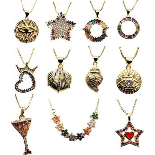 Fashion Zircon Pendant necklace Magic eye five-pointed star Pendant shell Pendant necklace DIY jewelry necklace gift for friend