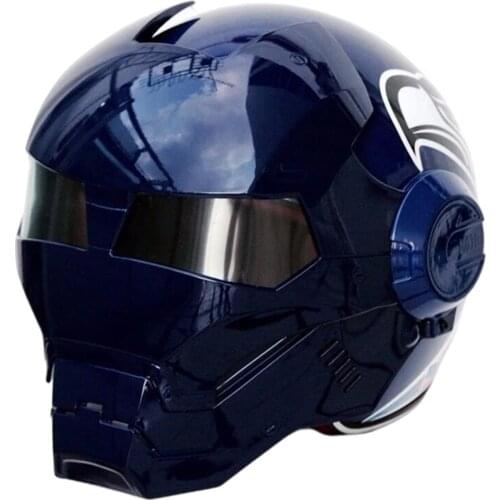 Motorcycle Helmet Iron Man Open Face Mask Full Face Racing Motorbike Helmet Women Man Flip Up Helmets Unisex Dot Approved Blue