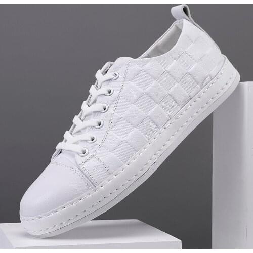High-Quality Leather Shoes For Men Luxury Brand Casual And Comfortable Mens Shoes Lace-up Fashion Flat Shoes White Sneakers