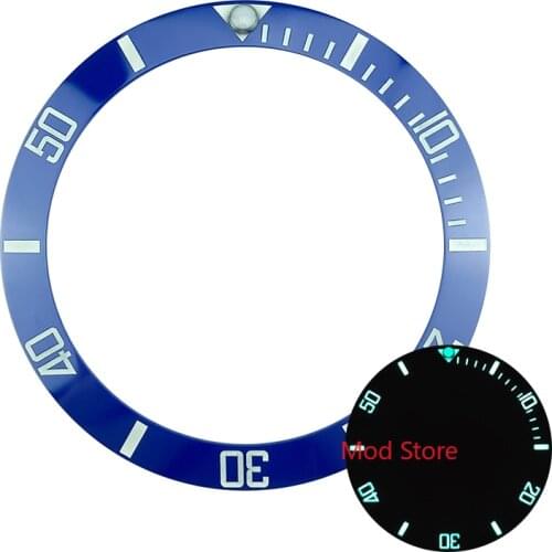 HQ 38mm Ceramic Bezel Insert Set For Sub Style Automatic Diver Watch With Super Blue Luminous