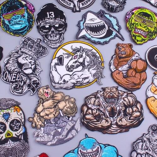 Prajna Punk Animals Patches On Clothing Biker Stickers Skull Rock Iron On Parches Badges Stripes Embroidered Patches For Jackets