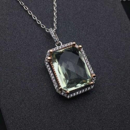 Natural Green Amethys Pendant Sterling 925 Silver Gemstone Necklace 12*16mm 10ct Fine Jewelry for Woman Lady Wedding Party Gift