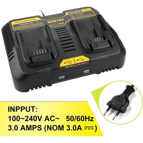 Newest Dual USB Port Lithium Battery Charger 100-240V Universal for Dewalt 12v/14.4v/20V (max) DCB102 free shipping