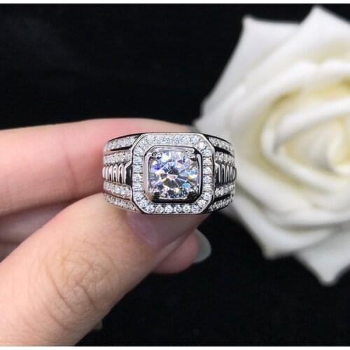 Original 100% 925 Sterling Silver Ring Anniversary Asymmetric D Color VVS1 Quality 1CT Man Moissanite Ring Gift