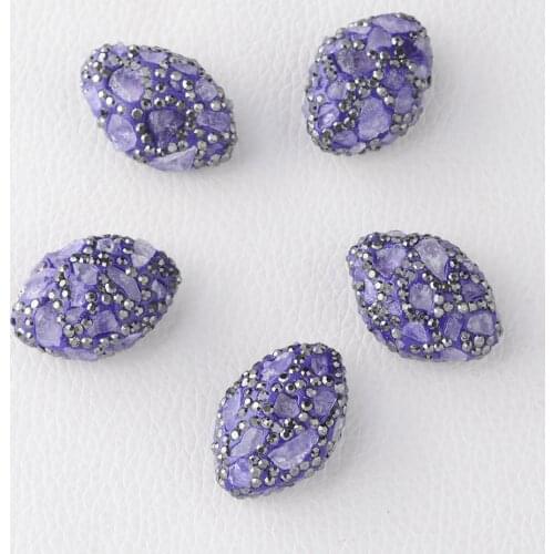 5 pcs/lot 27x20mm High Quality natural purple stones oval Beads Trimmed With Crystal Zircon