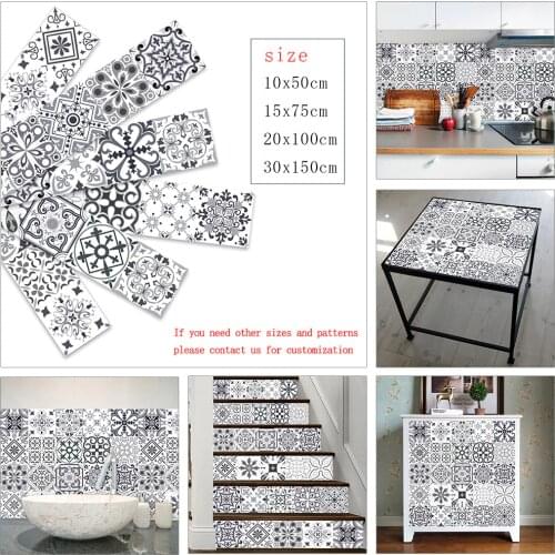 Retro Pattern Gray Strip Ceramic Tiles Wall Sticker Sofa TV Walls Stairs Kitchen Decoration Wall Decals Removable Art Wallpaper