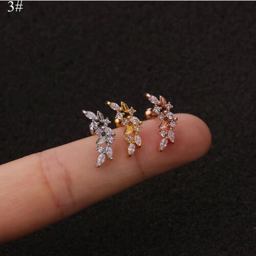 1Piece 10g 3A Long Zircon Sur designs rose gold silver color Cartilage Earring Cz ear tragus daith piercing earring