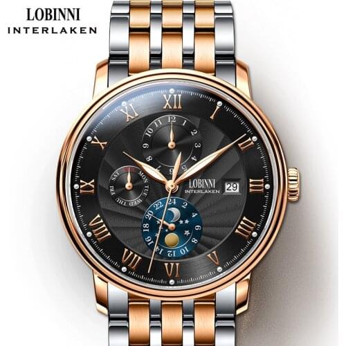 Switzerland wrist watch LOBINNI Men Watches Seagull Automatic Mechanical Clock Sapphire Business relogio masculino L1023B-7
