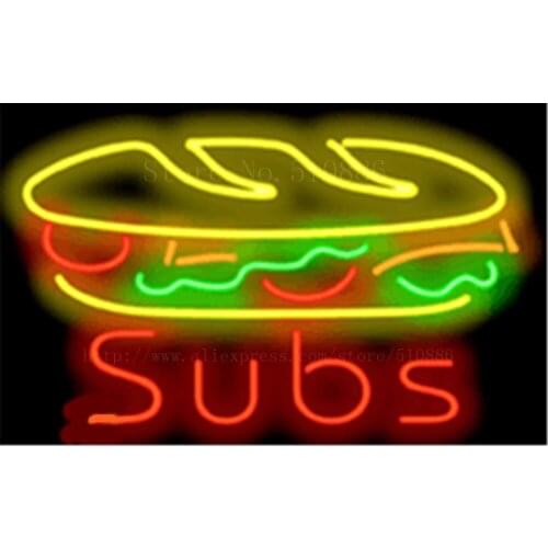 Subs NEON SIGN REAL GLASS BEER BAR PUB LIGHT SIGNS store display Packing Food Dinning Drink Bulbs Advertising Lights 17*14"
