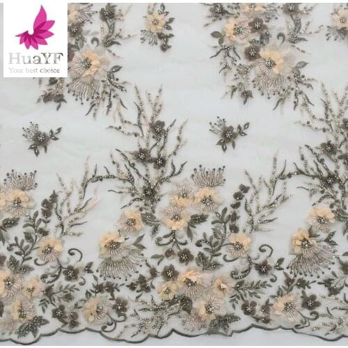 Top End French 3d Applique Pink Beaded Sequins Lace With Stones Mix Color Embroidery Fabric HY1556-6