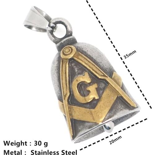 Unisex 316L Stainless Steel Freemasons Bell Pendant Free Chain