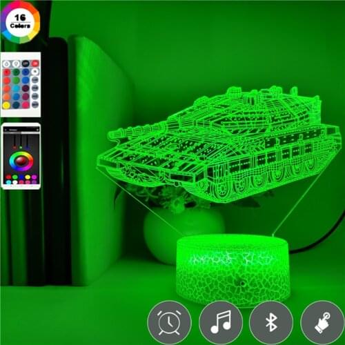 USB 3D Illusion LED Night Light Lamp Tank Model Color Changing with Remote Nightlight Best Gift for Kids Room Party Decoration
