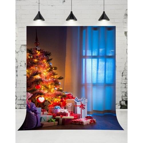 VinylBDS Merry Christmas Backdrops White Curtain Photo for Newborn Wood Floor Gift Box for Children Photography Backdrop Studio