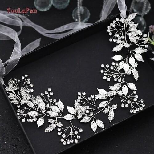 YouLaPan HP291 Silver Leaves Bridal Headband for Wedding Bridal Tiara for Women Hair Jewelry Rhinestones Bridal Headpieces