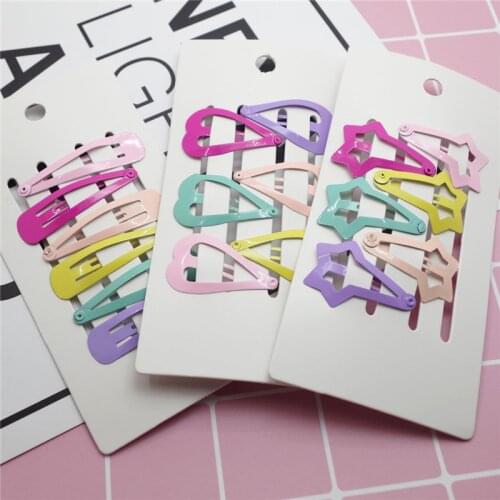 6Pcs Cute Candy Color Children Snap Hair Clips Barrettes Girls Hairpins Heart Star Shape For Kids Hairgrips Hair Accessories
