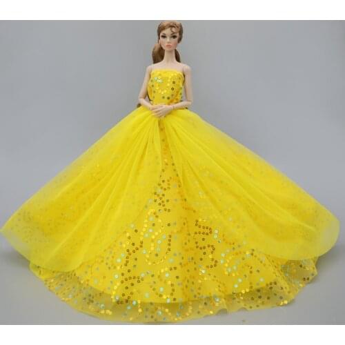 Yellow Handmade Wedding Dress For Barbie Doll Clothes 1/6 Princess Evening Party Ball Long Gown Bridal Dress Dolls Accessories