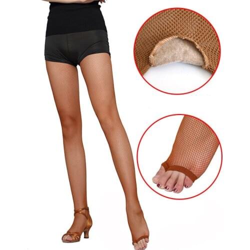2020 Professional Women Latin Dance Tights Sexy Fishnet Pantyhose Latin Dance Elastic Slim Open Toe Net Tights Thigh Stockings