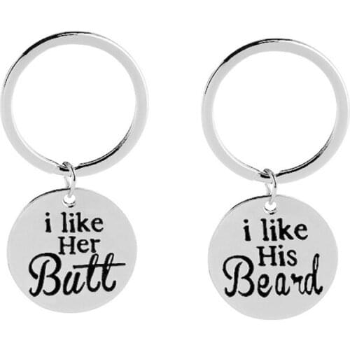 1 Pair I Like His Beard I Like Her Keychain Stainless Steel Couple Keyring Best Gift For Boyfriend Girlfriend Key Chain