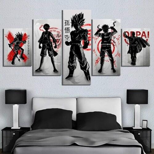 5 Pcs Japanese Anime Characters Picture Abstract Wall Art Canvas Paintings HD Cartoon Poster for Living Room Decor Home Decor