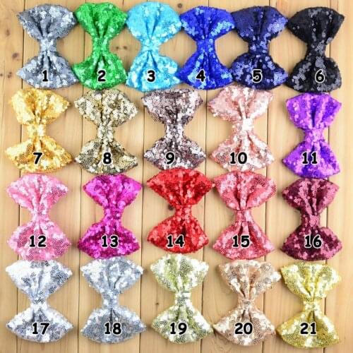 DHL Free shipping , 210 pcs/lot , Wholesale Sparkly Sequin Bow, Large Glitter Bow DIY Hairbows NO Clip