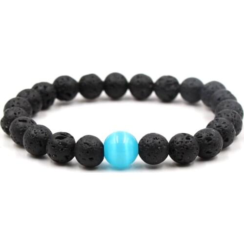 2021 Cassic Natural Black Volcanic Lava Stone Distance Blue bead Bracelets Bangles for Men&Women Charm Jewelry fashion Pulseras