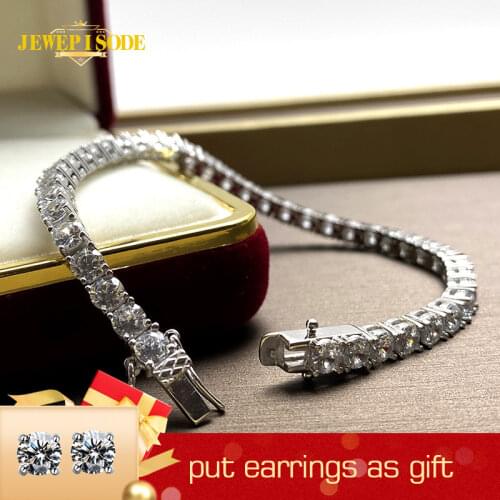 Jewepisode Charm Bracelets Women Solid Silver 925 Jewelry Round Created Moissanite Diamond Wedding Party Bracelet Drop Shipping