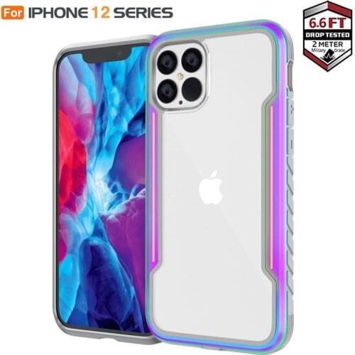 Armor Shockproof Metal frame Case for iPhone 12 11 Pro Max Case Tempered Glass Back Cover for iPhone 12 11 Pro Rainbow Case Capa