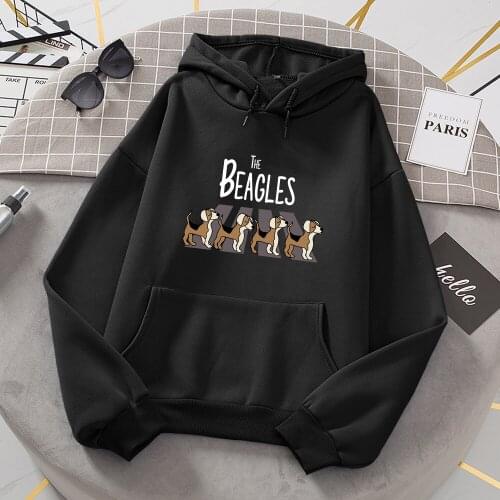 Four Beagles Crossing The Road Print Hoodie Women Fashion Street Clothing Crewneck Pullover Hoody Autumn Fleece Warm Sweatshirts