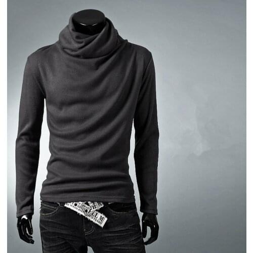 NEW TOPS Male T-Shirts Fashion Turtleneck Long Sleeve T-Shirts Comfortable Cotton Tees Solid Color Slim Fit Mens Base Tshirts