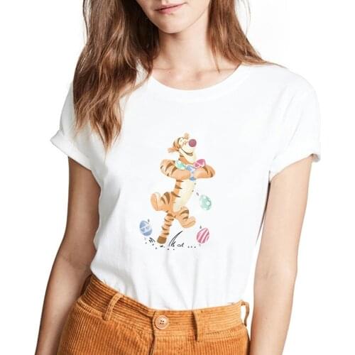 Disney Easter Tigger T shirt Women Casual Summer Short sleeve Round Neck Clothes Winnie the Pooh Top Femme