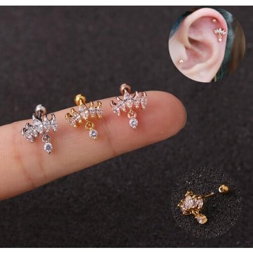 Geometric Zircon Stud Single Earring Stainless Steel Screw Earrings Creative Ear Piercing Jewelry