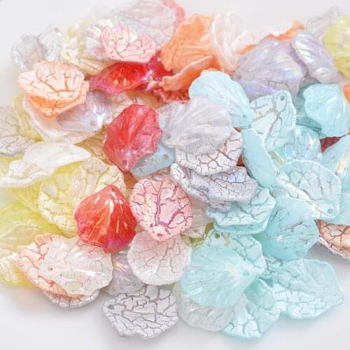 Hot 30-90Pcs/Pack AB Shell Leaf Shape Acrylic Beads Cute Mixed Color Beads For DIY Jewelry Making Necklace Accessories