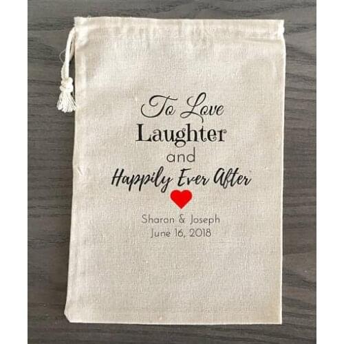 Personalized To Love, Laughter wedding Party first aid Hangover Kit jewelry favor muslin Bags Bachelorette bridal shower favors