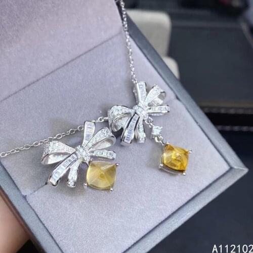 KJJEAXCMY fine jewelry 925 sterling silver inlaid natural Citrine Girls' trendy Bow Pendant ring Chinese style suit support test