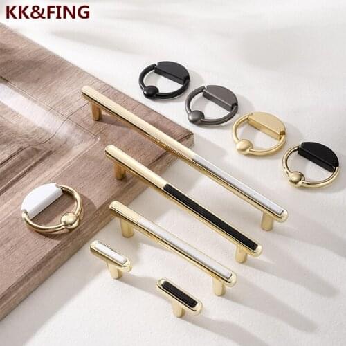 KK&FING New Bright Gold Cabinet Pulls Zinc Alloy Black Cabinet Handles Drawer Knobs Furniture Cupboard Door Handles Decoration