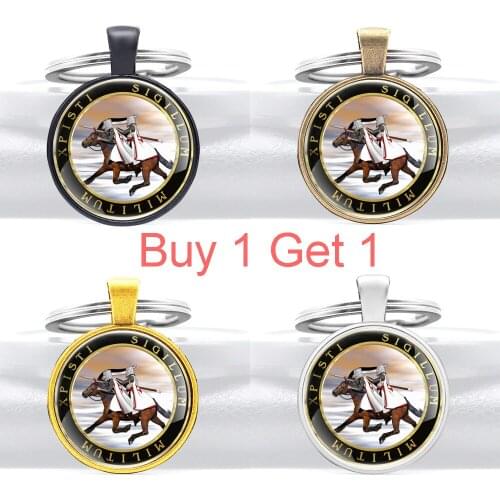 Buy 1 Get 1 Antique the Crusaders Knight Glass Dome Key Chains Vintage Cross Men Women Key Ring Jewelry Gifts
