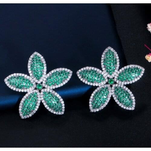 32MM Big Flower Design Brand New Fashion Popular Luxury Cubic Zirconia Engagement Wedding Party Stud Earring E0293