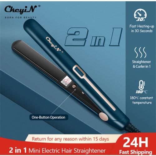 2 in 1 Mini Electric Hair Straightener Ion Ceramic Straightening Curling Iron Hair Roller Professional Fast Heating Flat Iron 31