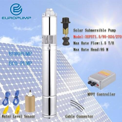 EUROPUMP MODEL(3EPST1.5/95-D24/270) SS304 high performance 24 volt submersible water pump/solar powered submersible water pumps
