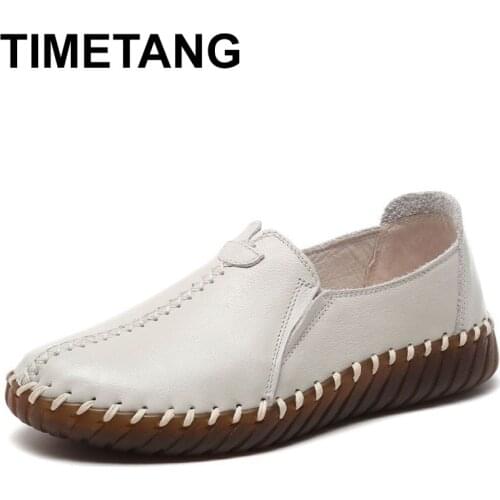 TIMETANGWomen flat shoes without lace moccasins soft moccasins women genuine leather flat shoes Oxford spring autumn casual shoe