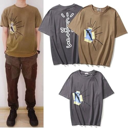 Travis high street T-shirt Street trendsetter fun flyer graffiti print Casual Short Sleeve Tee men and women