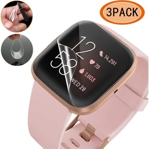 3Pack Soft TPU for Fitbit Versa 2 3 Screen Protector Max Coverage Bubble-Free Anti-Scratch Flexible TPU Film for Fitbit Versa 2