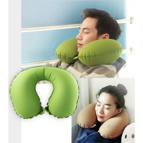 Travel Air Pillow Inflatable Blue Green Outdoor Gear Train Car TPU Elastic Fabric U Shape Neck Pillow Rectangle High Quality
