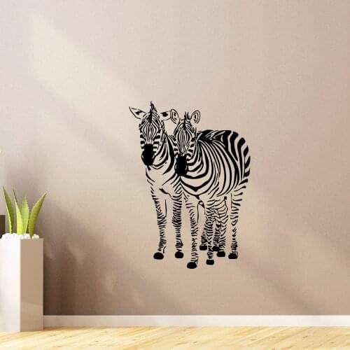 Two Zebra Walking Together Pattern Wall Mural Art Designed Home Rooms Decorative Wall Stickers Zebra Silhouettes Wallpaper W-710