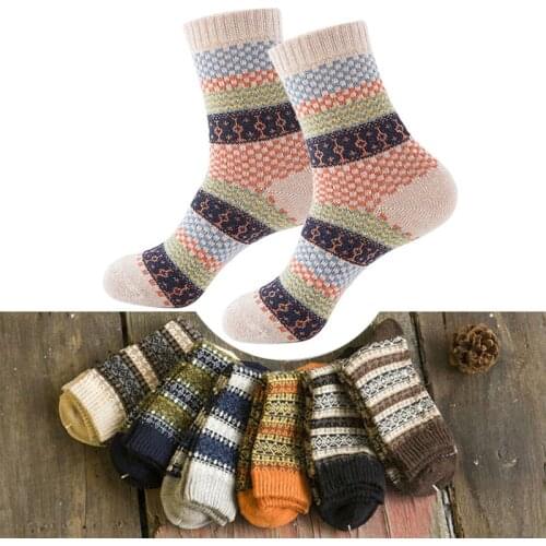16 Colors Men Women Vintage Striped Totem Winter Socks Teenager Merino Wool Socks Rabbit Wool Thick Thermal Socks Art For Male