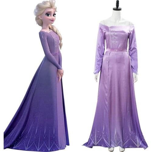 Fast Delivery Anime Elsa Dress Cosplay Costume Bedroom Nightgown Violet Gown women autumn winter long sweater dress Xmas gift
