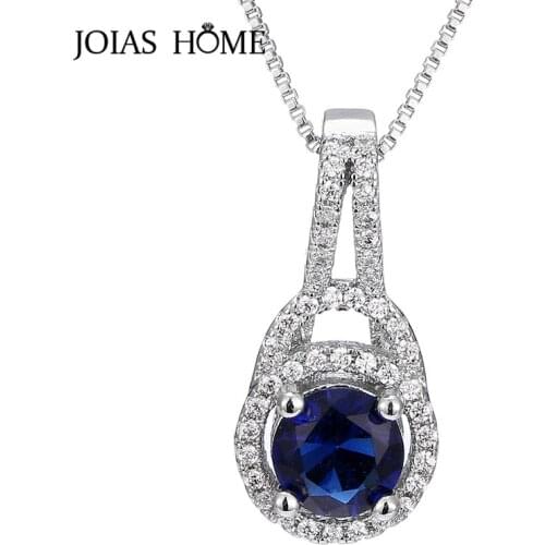JoiasHome Luxury 925 Silver Necklace Pendant Womens Micro Diamond Sapphire Bead Pendant Classic Party Gift Wholesale