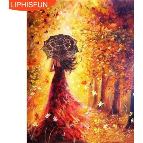Needlework Diy Diamond Painting People Full Square Diamond Embroidery Autumn Girl Leaves 3D Modern Home Decoration Painting